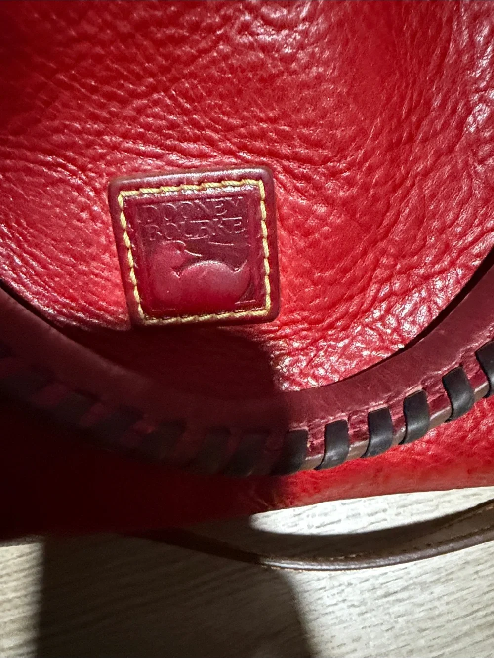 Dooney & Bourke Red Leather Shoulder Satchel with Brass Accents